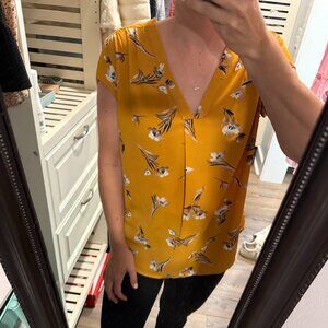Fun2Fun Mustard Lillian V-Neck Blouse - size s